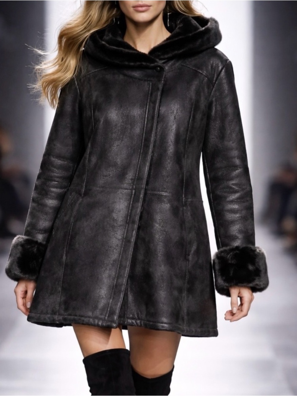 ❤️ Warm Cozy Danier Black Leather Fur Lined Warm Winter  Teddy Jacket